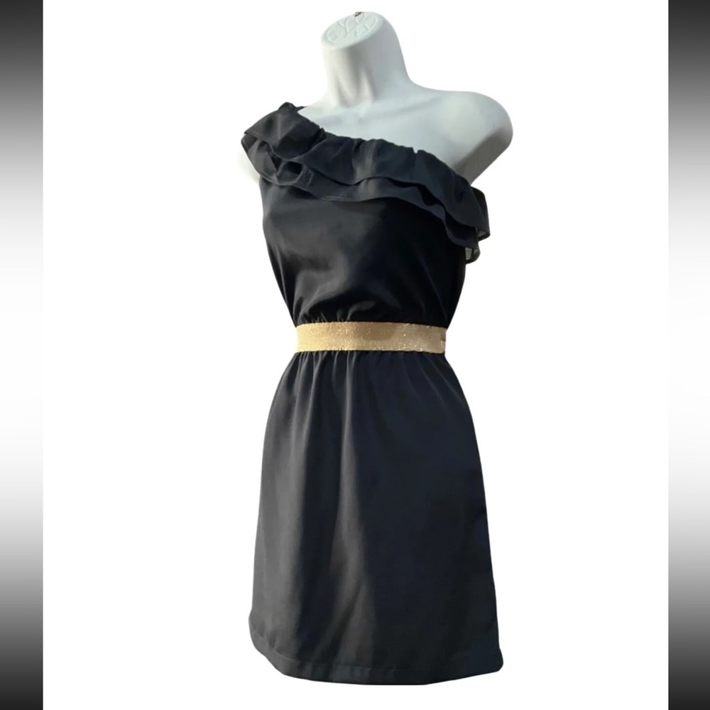 NWT Saks￼ 5th Ave One Shoulder Goddess Eight Sixty Blue Chiffon Mini Dress - Picture 4 of 6